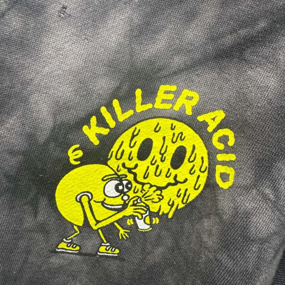 Killer Acid Black Tie-Dye Distressed Hoodie with Neon Graphic - Picture 3 of 5
